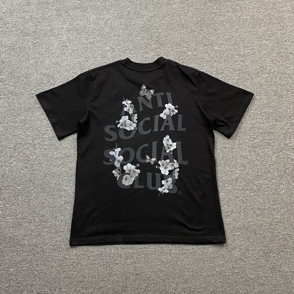 Anti Social Social Club Black T Shirt With Floral And Butterfly Print